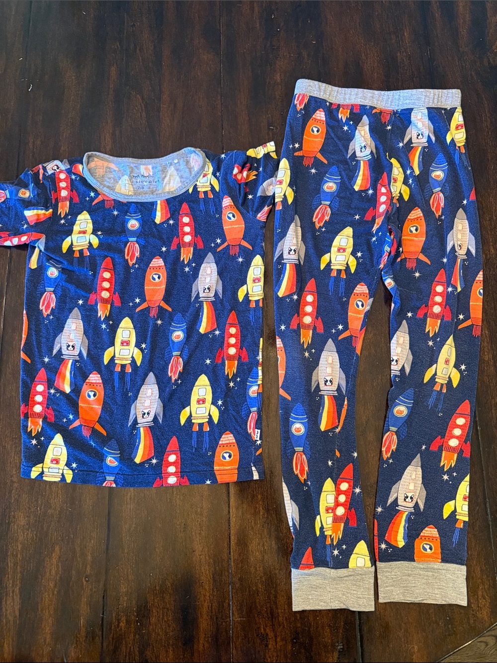 Little Sleepies Navy Rocket Pajama Set with Red, Yellow & Orange Rockets